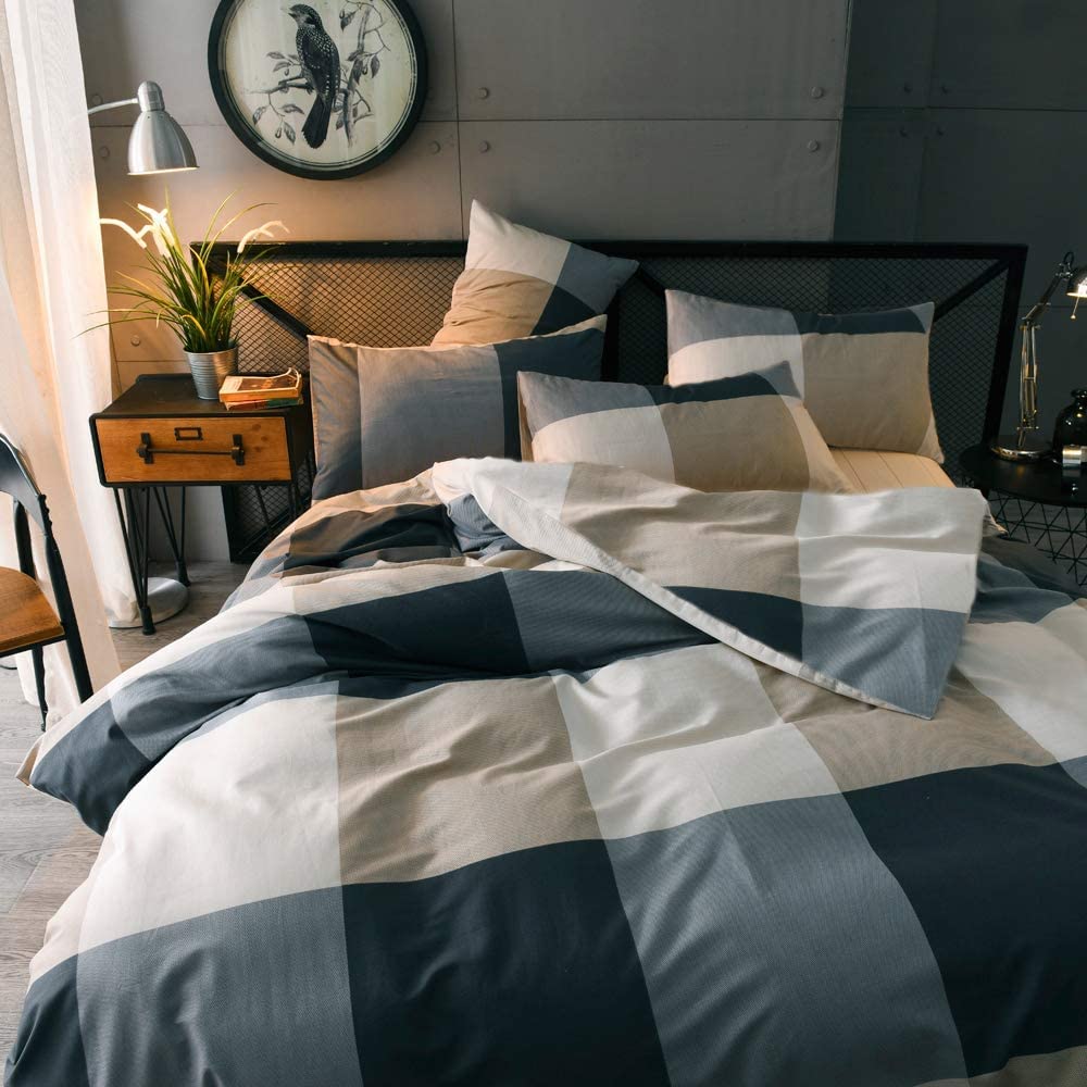 Modern Plaid Duvet Cover Twin Geometric Grid Bedding Set 100% Cotton Checkered Comforter Cover Luxury Soft Plaid Bedding Quilt C
