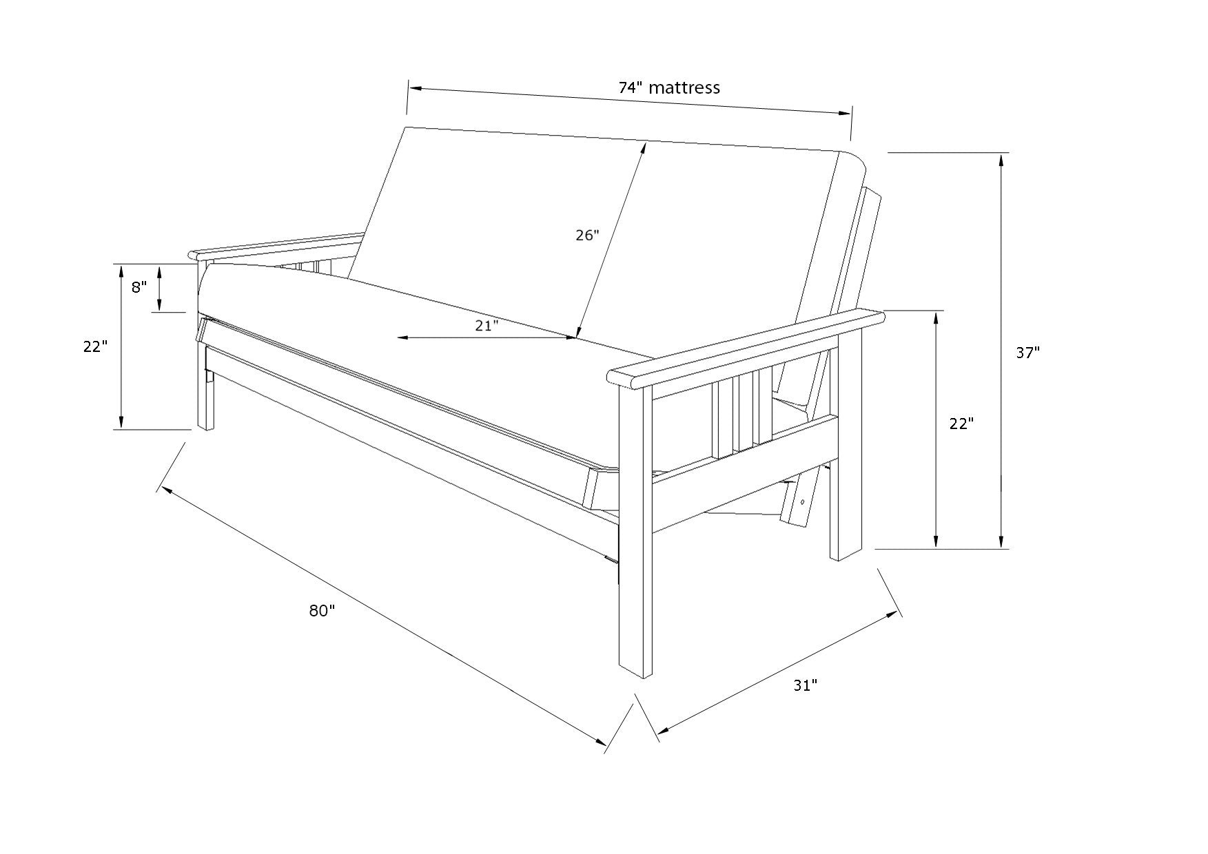 Kodiak Furniture Monterey Futon Set, No Drawers, With Butternut Base And Suede Black Mattress