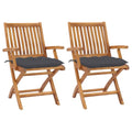 vidaXL Set of 2 Solid Teak Wood Patio Chairs with Thickly Padded Anthracite Cushions, Timeless Stylish Design, Foldable for Space Saving, Suit for Home and Outdoor Use