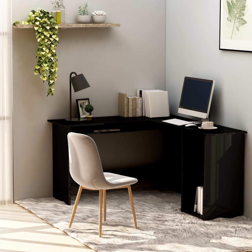 vidaXL L-Shaped Corner Desk High Gloss Black 47.2&quot; x 55.1&quot; x 29.5&quot; Engineered Wood