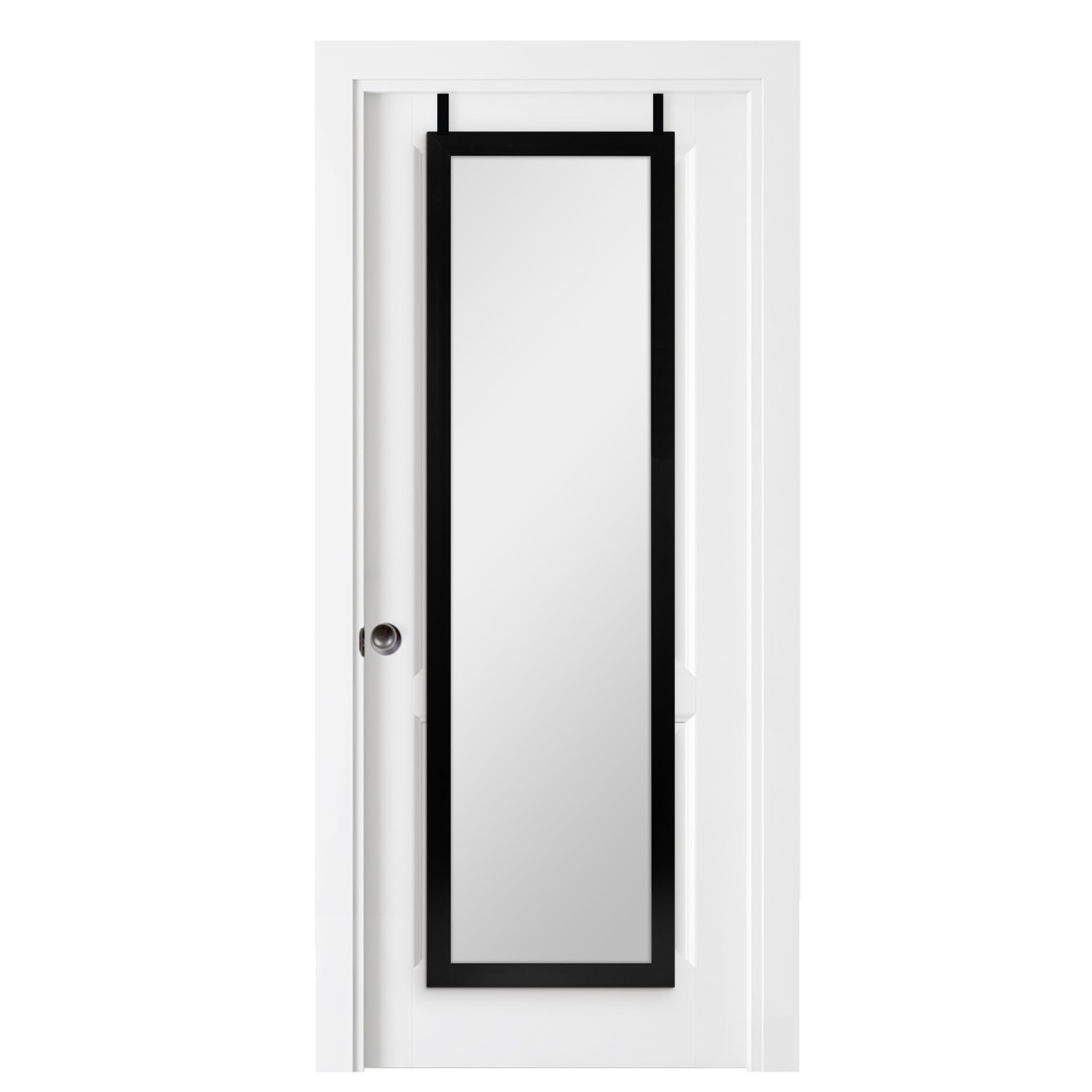 MCS 16x55 Black Over The Door Mirror, Full Length Hanging Mirror for Bedroom and Bathroom Doors, No Tools Required