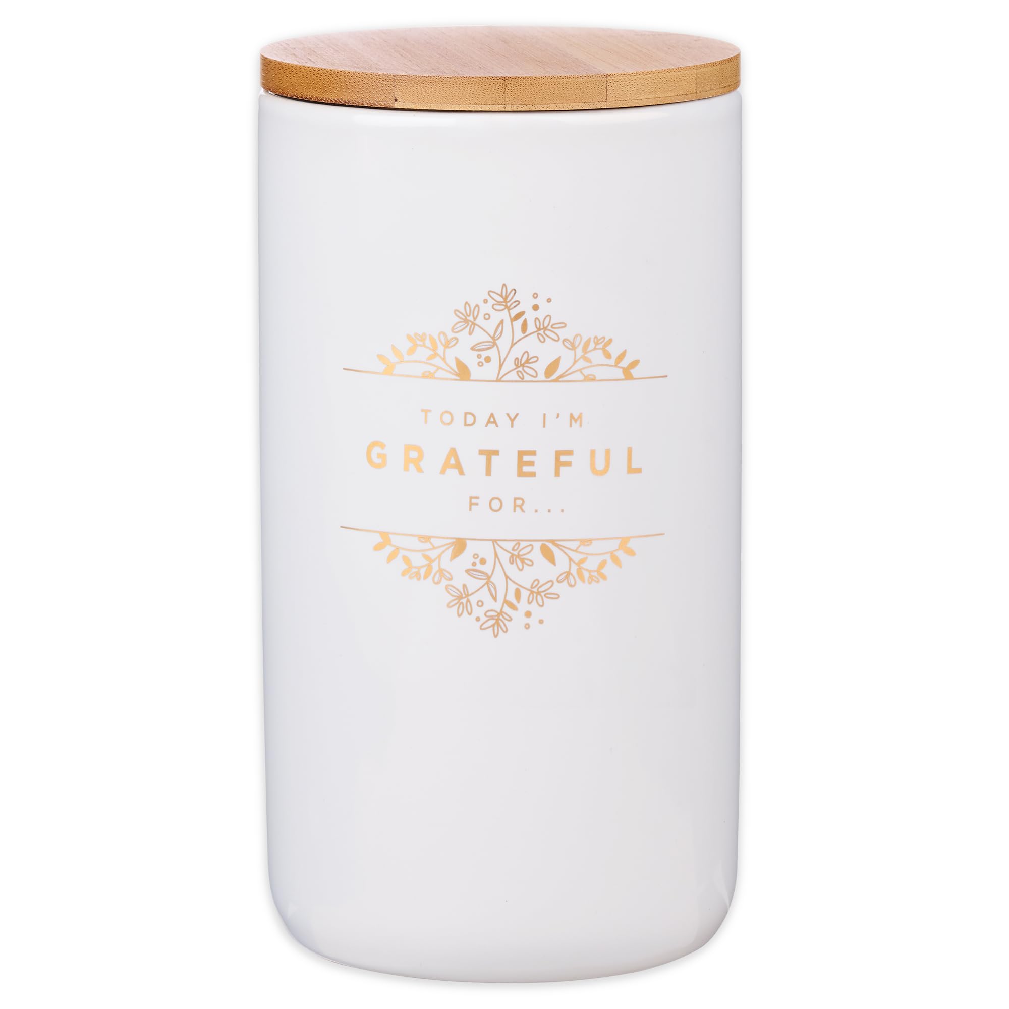 Christian Art Gifts Keepsake Count Your Blessings Gratitude Jar Set w/Bible Verse Note Cards, Today Im Grateful For, White Cera