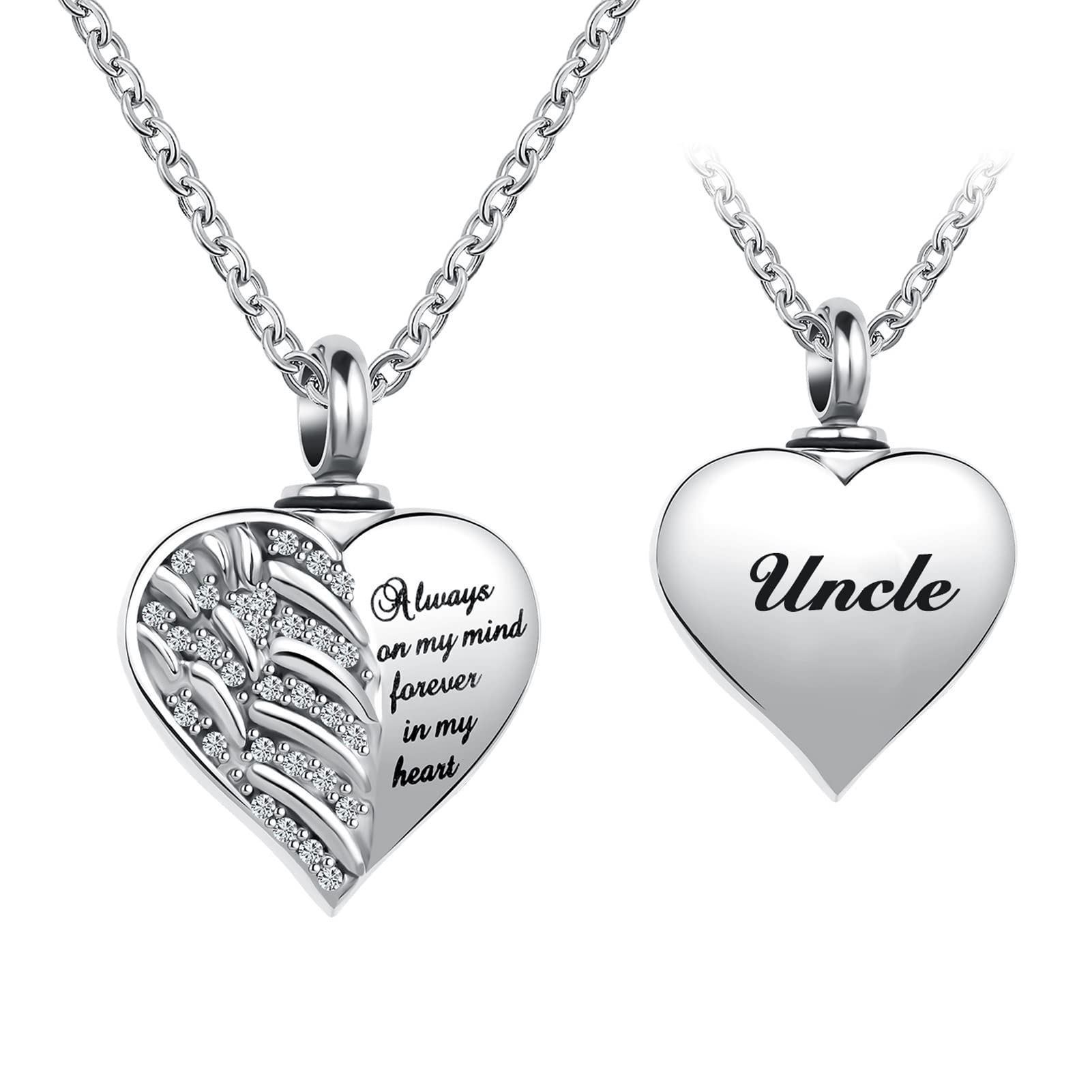 LuxglitterLin Guardian Angel Wings Cremation Jewelry for Ashes Heart Crystal Urn Necklaces for Uncle Ashes Memorial Keepsake Nec