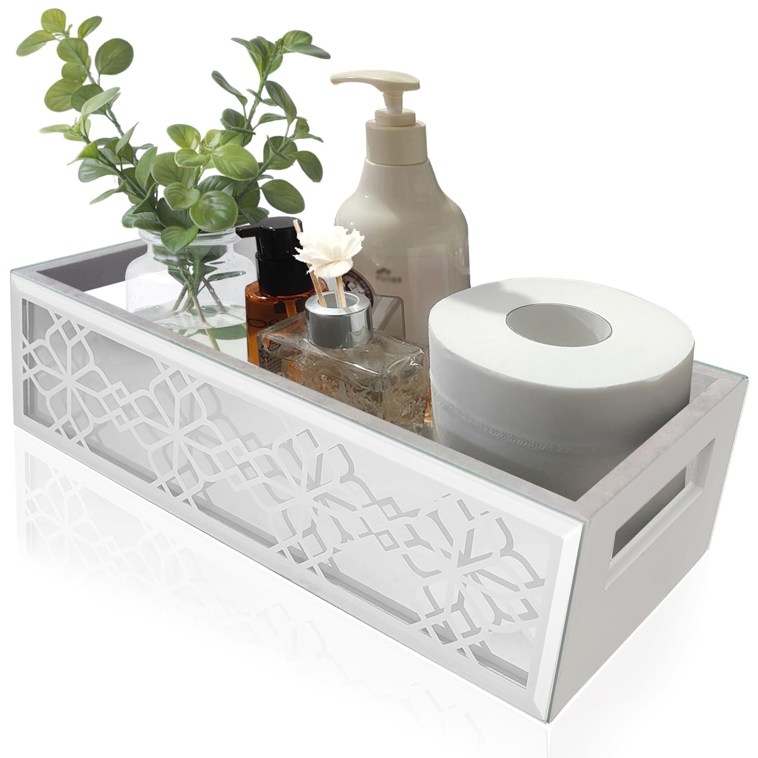 Wocred Bathroom Basket Toilet Tank, Rustic Farmhouse Accent Bathroom Tray Wall-Mounted, White Color Storage Organizer fits Dress