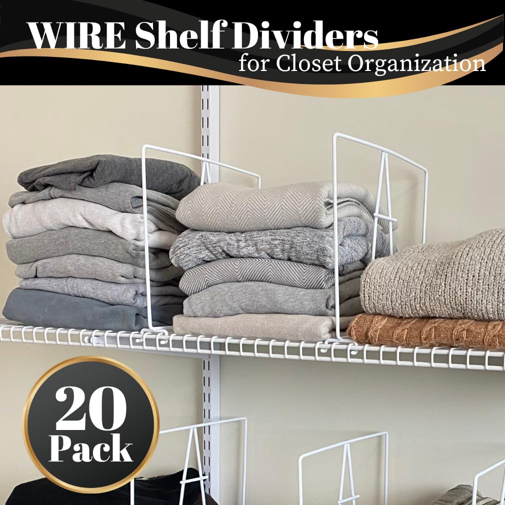 Evelots Wire Shelf Dividers -20 Pack- Closet Storage & Organization For Office/Pantry/Garage - Tall Shelf Separator - Easy Clip-No Tool - Solid Coated Steel