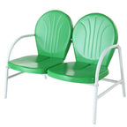 Crosley Furniture Griffith 3-Piece Retro Metal Outdoor Loveseat Patio Furniture Set for Porch, Deck, Balcony, Grasshopper Green