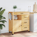 vidaXL Solid Pine Wood Kitchen Trolley – Rolling Storage Cart with Drawers, Shelves, and Wheels for Living Room, Bathroom - Honey Wax Brown, 33.1”L