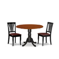 East West Furniture DLAV3-BCH-LC 3 Piece Modern Dining Table Set Contains a Round Wooden Table with Dropleaf and 2 Faux Leather Kitchen Dining Chairs, 42x42 Inch, Black & Cherry