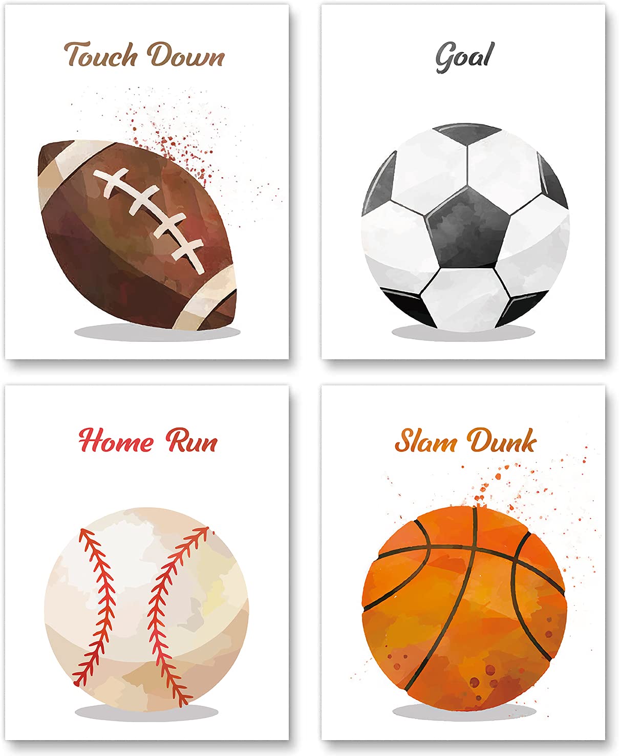 Watercolor Sport Football Basketball Soccer Softball Boys Room Decor Wall Art Motivational Prints Paintings for Bedroom Nursery 