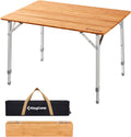 KingCamp Bamboo Folding Table Environmental Camping Table with Adjustable Height Aluminum Legs Heavy Duty 4-Folds Portable Camp 