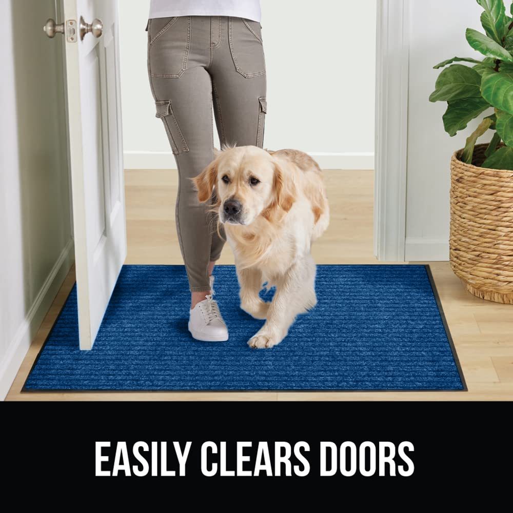 Gorilla Grip Waterproof Heavy Duty Traffic Guard Doormat, Stain And Fade Resistant, Durable Rubber, Low Profile Door Mat, Shoe Scraper, Welcome Mats For Entry, 29X17, Blue