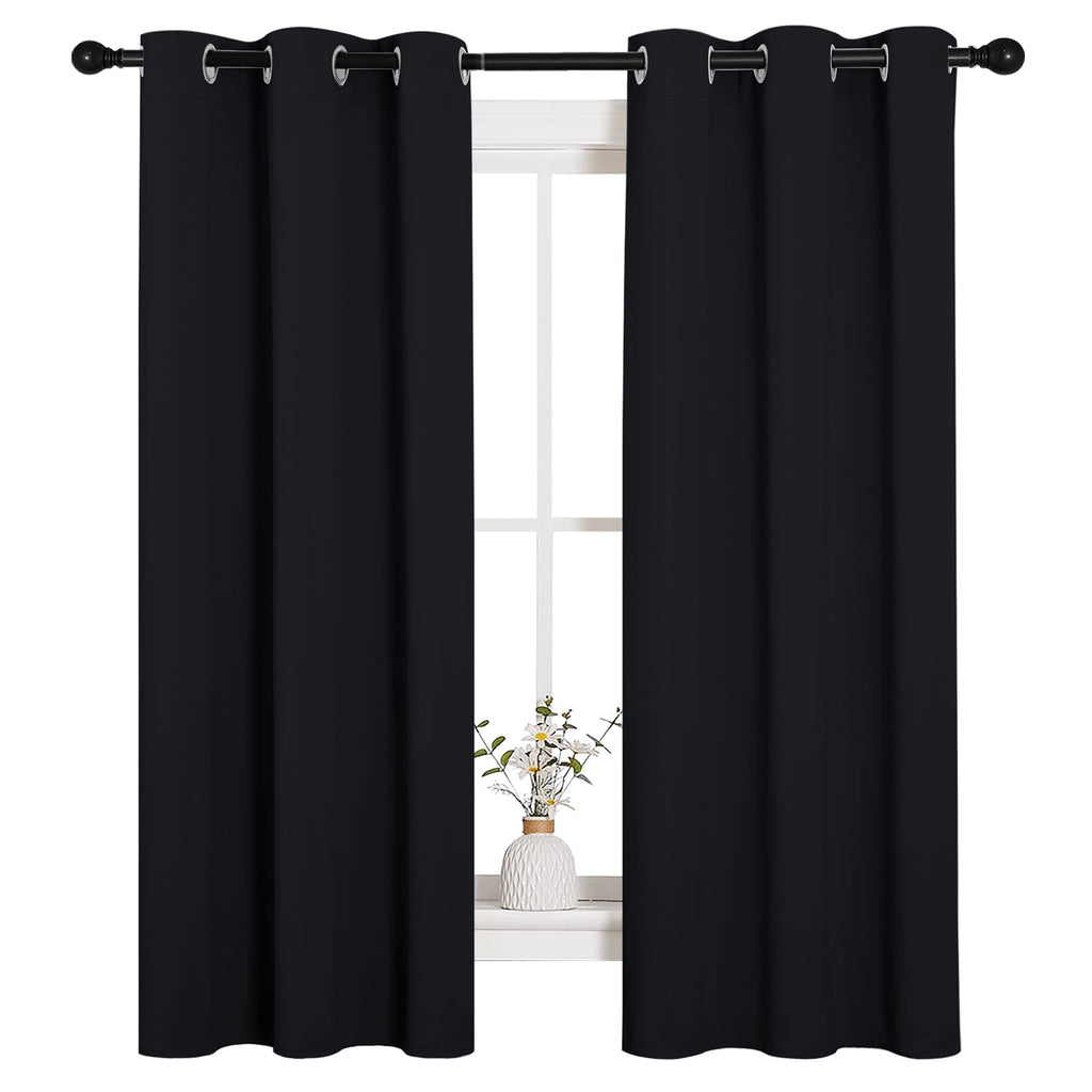 NICETOWN Halloween Living Room Blackout Curtains and Drapes, Black Solid Thermal Insulated Grommet Blackout Drapery Panels for W