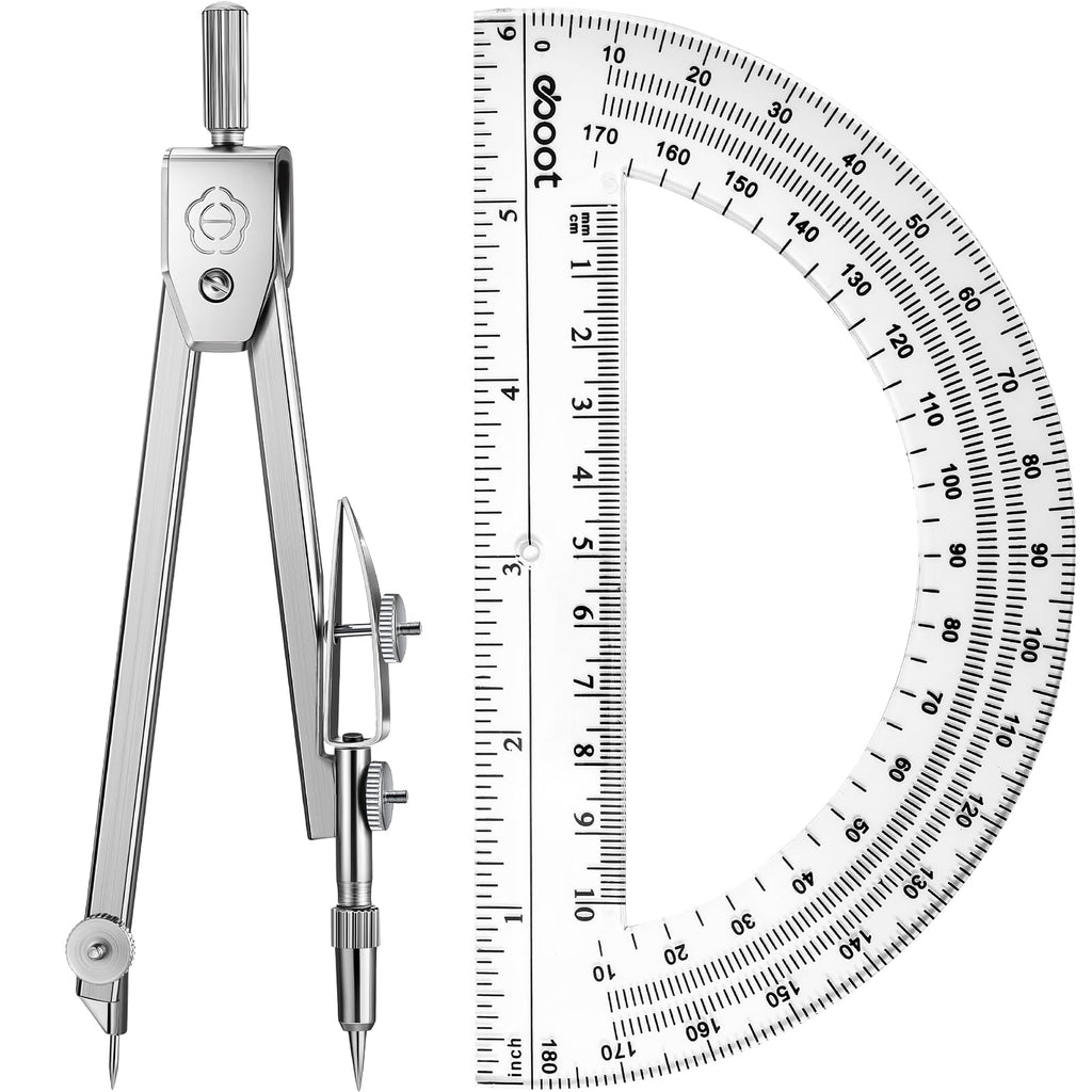 Zonon Geometry Math Set Compass and 180 Degree 6 Inch Protractor Clear ABS Plastic