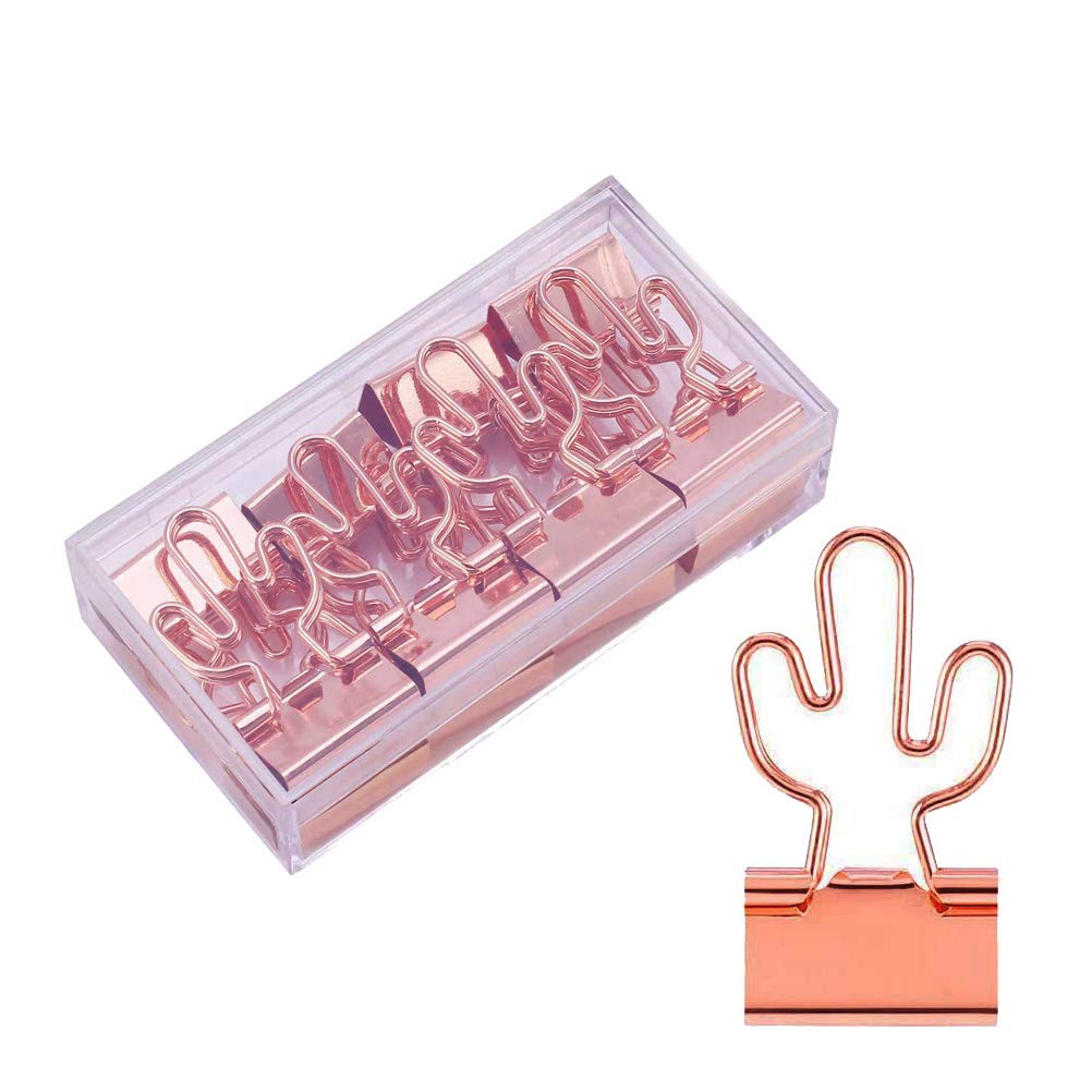 Cactus Binder Clips With Cute Rose Gold Medium Binder Clips In Acrylic Crystal Box For Office School And Home Supplies