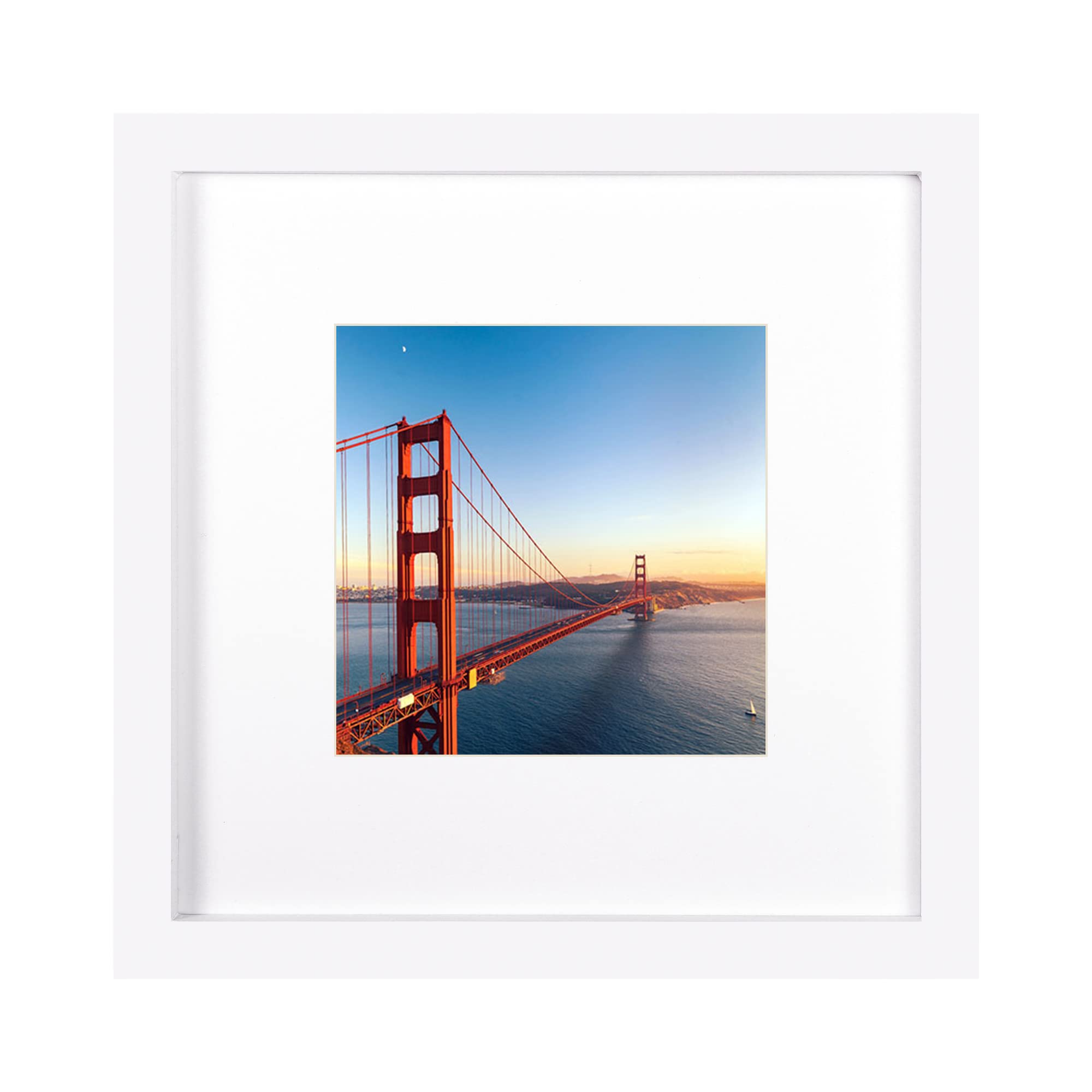 BOJIN 10x10 Picture Frames White, Solid Wood Display Pictures 6x6 with Mat or 10x10 Without Mat, Wall Hanging Decoration Square 