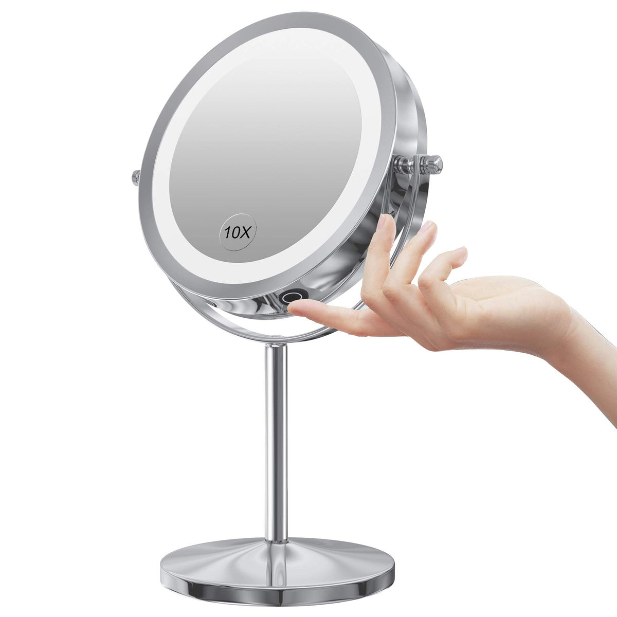 Gospire LED Makeup Mirror 1x/10x Magnifying with Touch Screen Adjustable LED Light, 7' Lighted Vanity Swivel Mirror Double Side