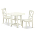 East West Furniture Sucl3-Lwh-W 3 Piece Dining Room Furniture Set Contains A Round Kitchen Table With Dropleaf & Shelves And 2 Dining Chairs, 42X42 Inch, Linen White