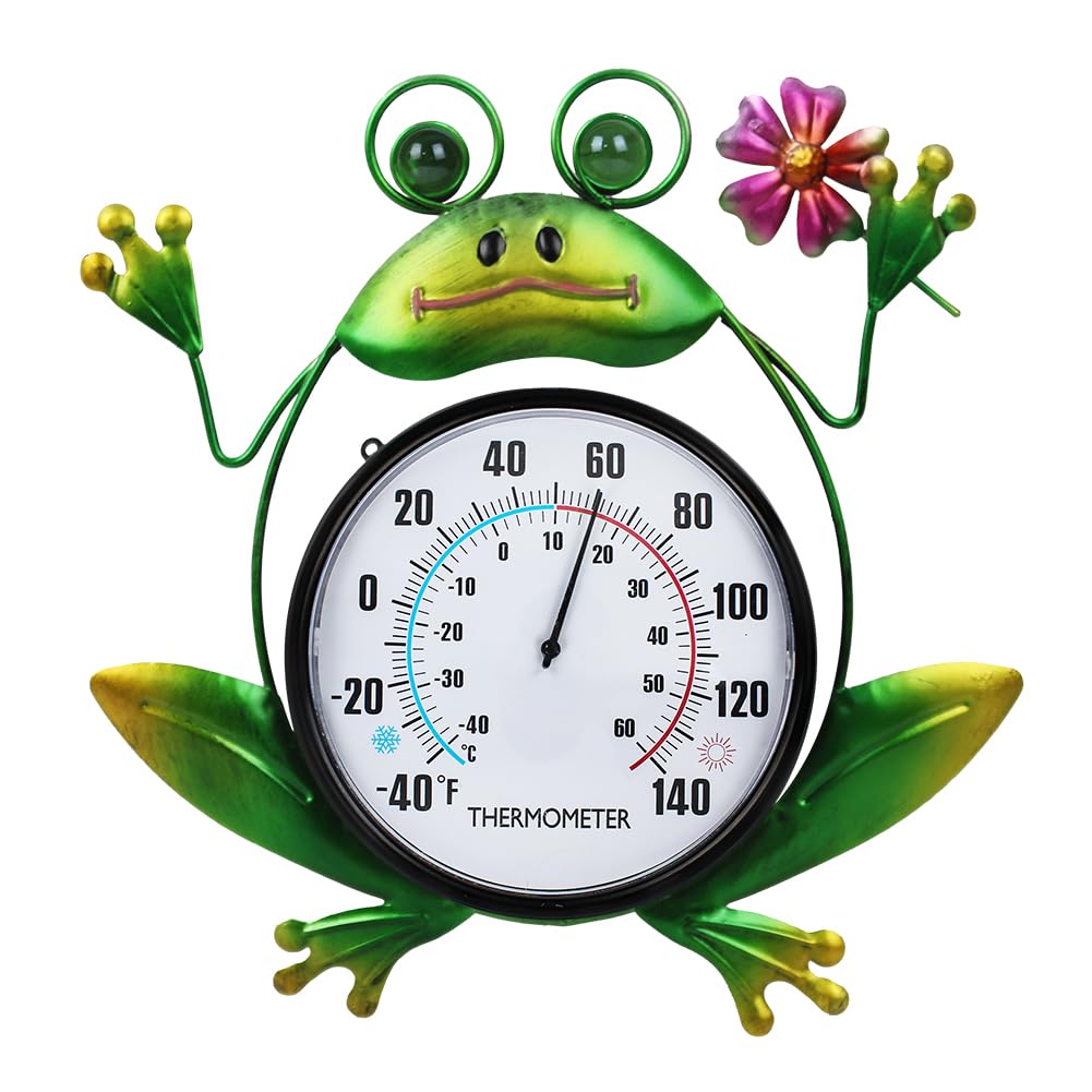 Hobyluby Indoor Outdoor Thermometer, Frog Wall-Mounted Thermometer Waterproof For Patio Garden Yard & Living Room, No Battery Ne