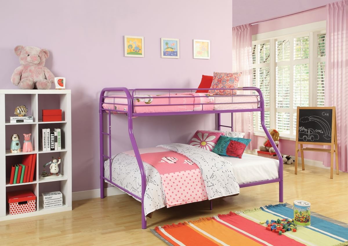 HomeRoots Furniture Purple Twin/Full Bunk Bed Multicolor