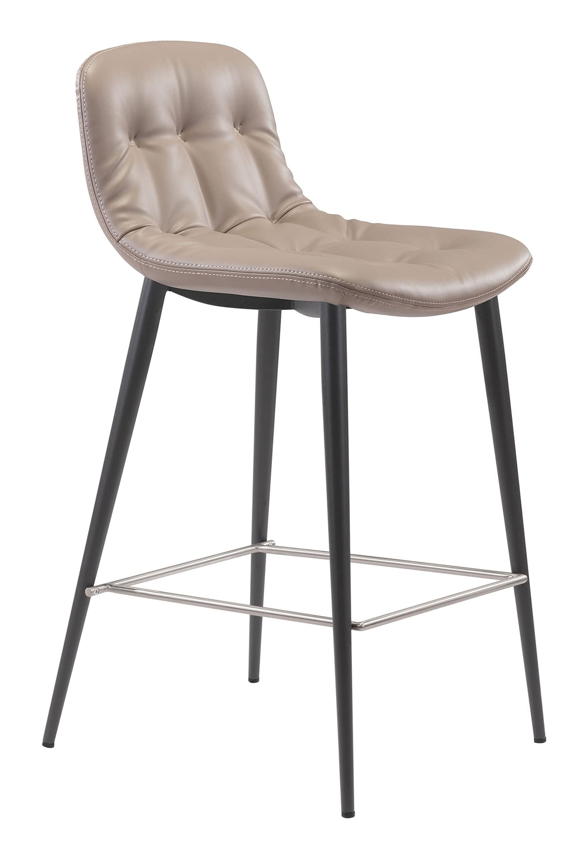 HomeRoots Leatherette, Stainless Steel 17.3' x 20.7' x 36.2' Taupe Leatherette Stainless Steel Counter Chair Set of 2