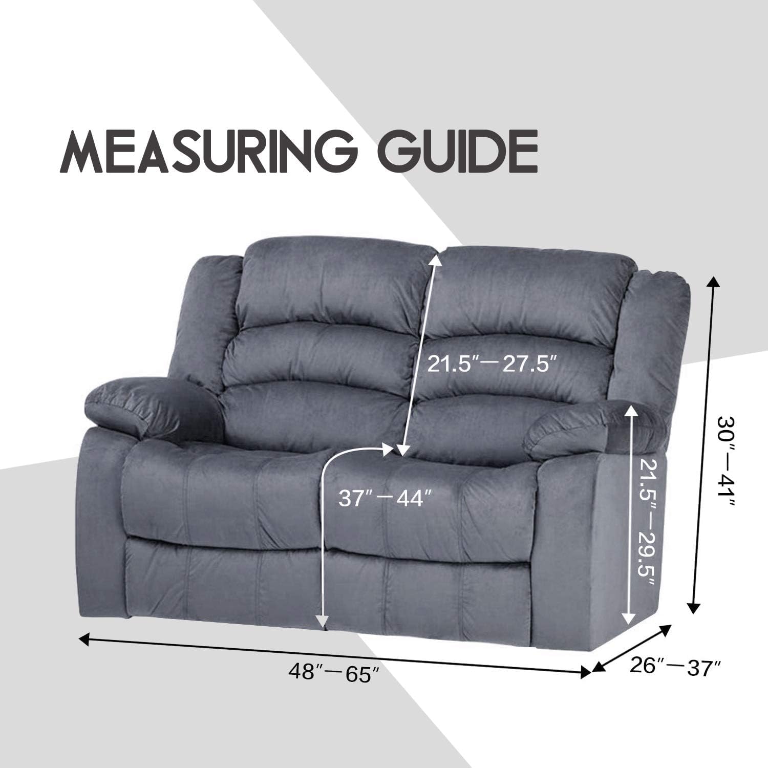 Ulticor Squared Jacquard Design, Reclining Loveseat Slipcover, 48'' - 65'' L, 2 Seat 6-Piece Loveseat Recliner Cover,Loveseat Re