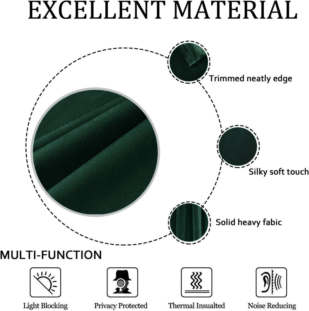 Smiletime Emerald Green 108 In Long Velvet Curtains With Grommet, Thermal Insulated Super Soft Privacy Noise Reducing Light Bloc