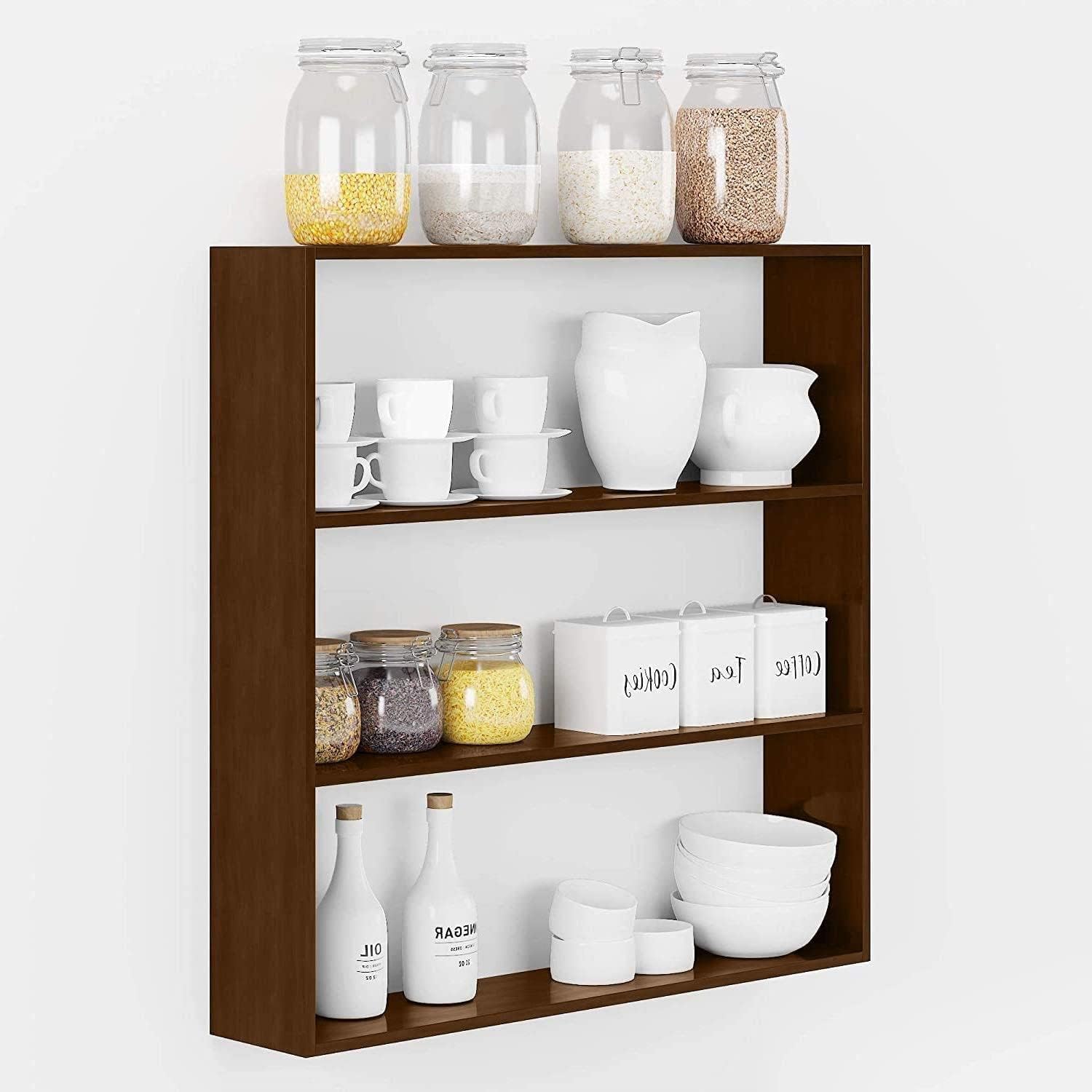R2H Gallery 3 Tier Wooden Wall Mounted Kitchen Shelf | Multipurpose Storage Rack For Kitchen, Bathroom, Or Living Room | Space S
