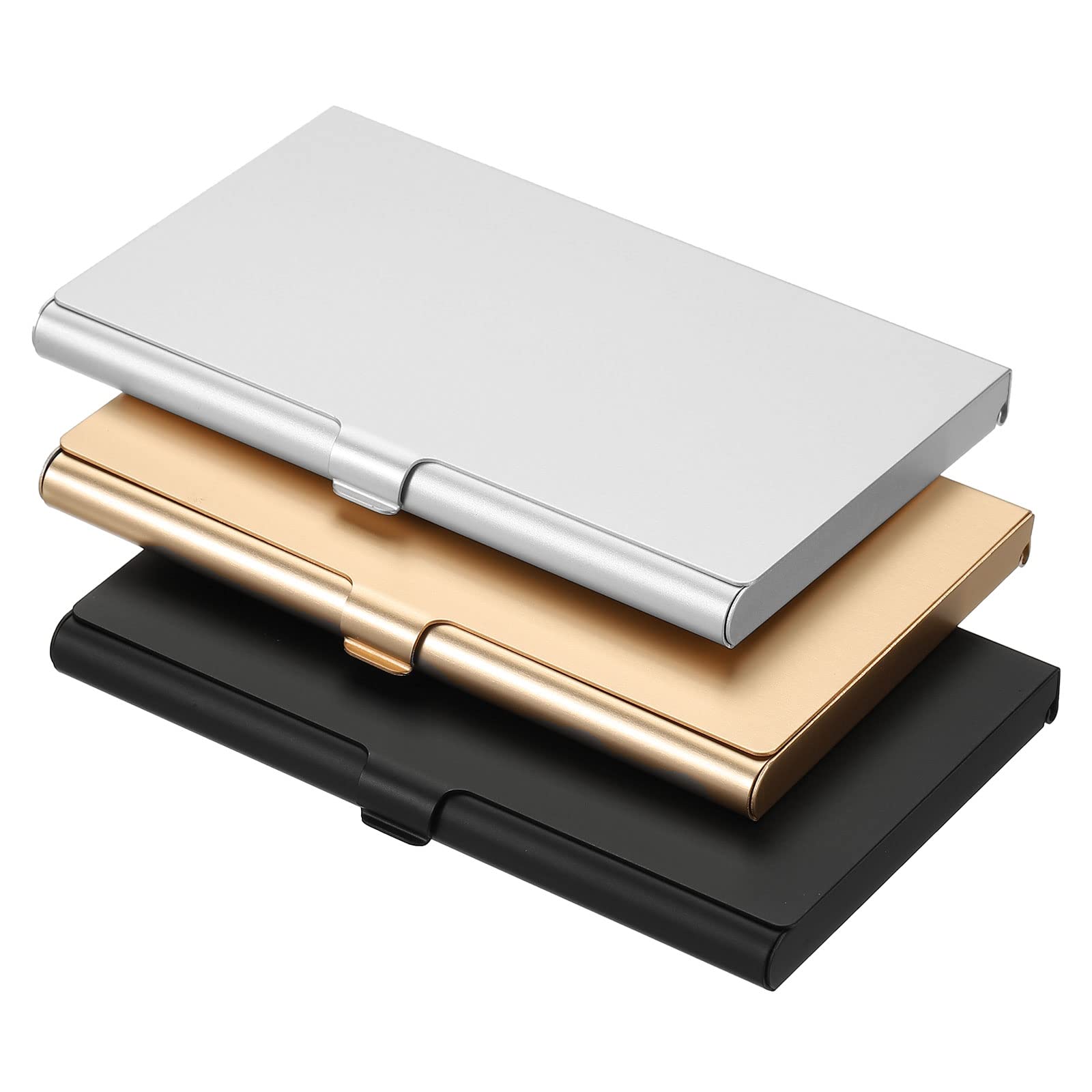 Patikil Business Card Holder, 3 Pieces Aluminum Alloy Flip Cover Slim Name Cards Case For Women Men, Gold, Silver, Black