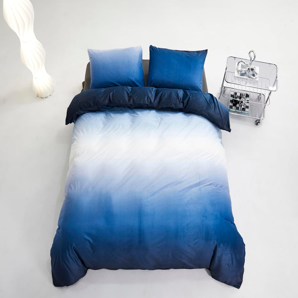 Karever Blue White Gradient Comforter Set Cal King Blue Velvet Bedding Comforter Modern Plain White And Royal Blue Gradient Soft