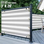 Tang 3' X 26' Gray White Stripe Balcony Privacy Screen Fence 200Gsm Deck Fence Outdoor Privacy Cover Weather Resistant For Patio