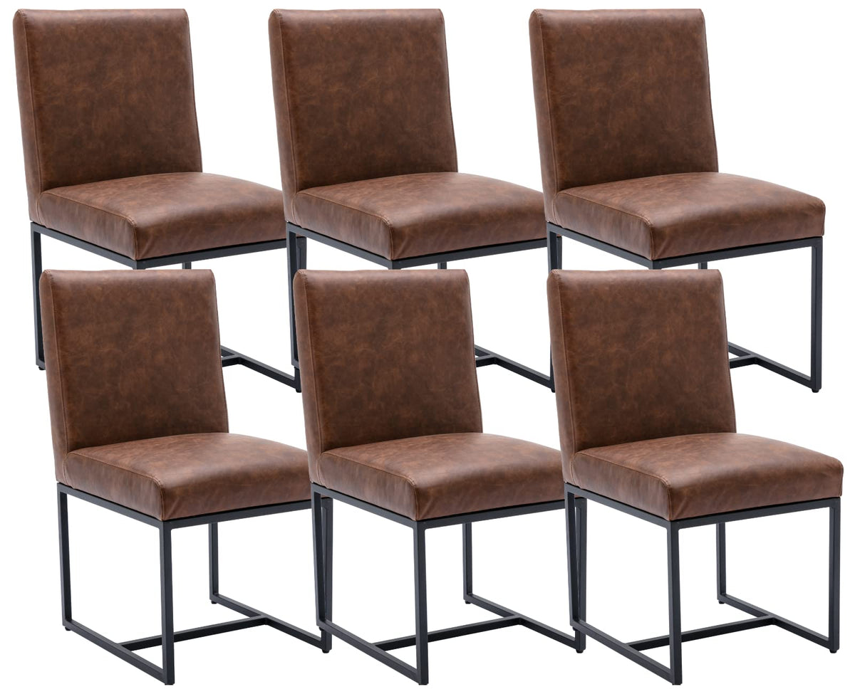 Cimota Modern Dining Chairs Set Of 6, Leather Dining Room Chairs Upholstered Mid Century Armless Guest Side Chair With Black Bas