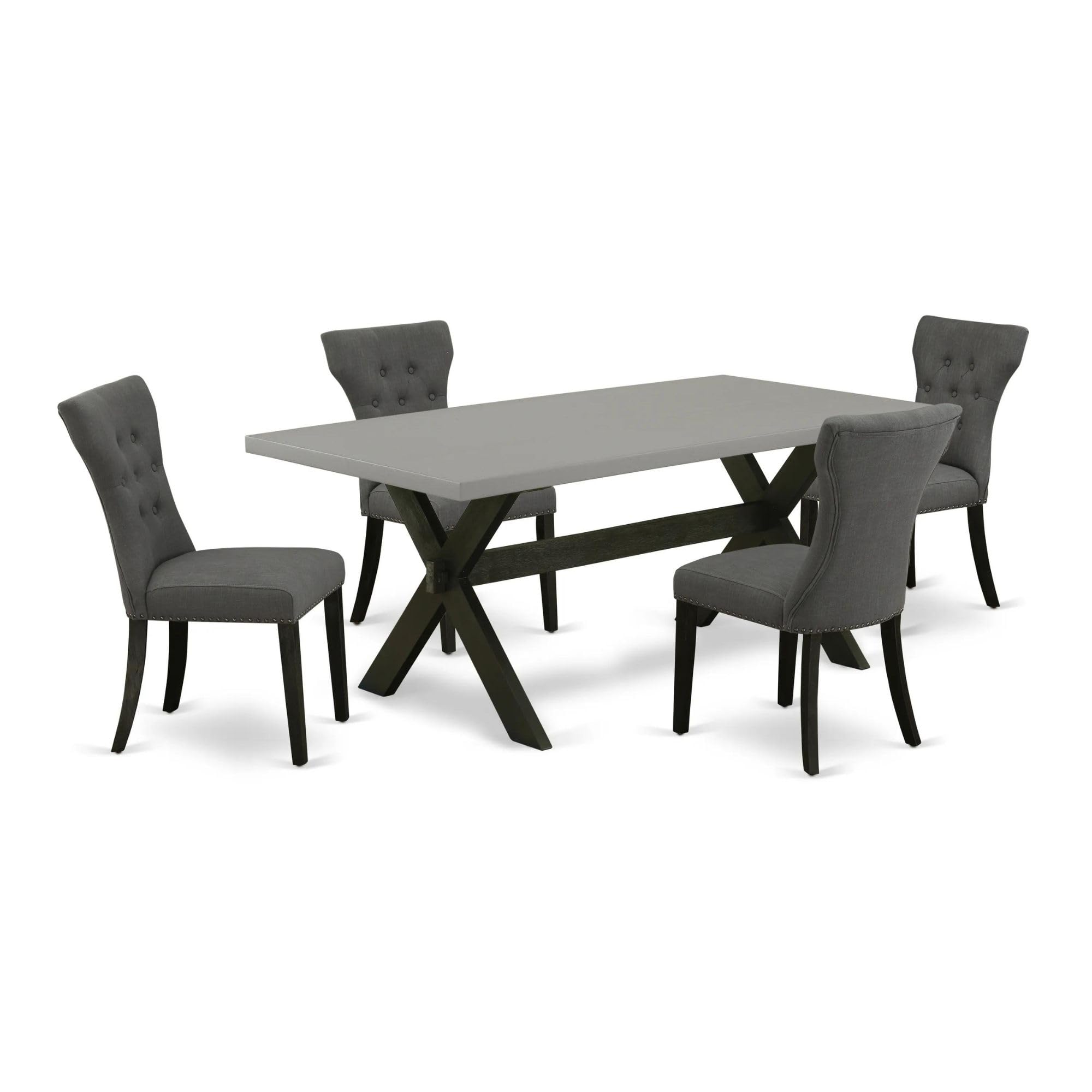 East West Furniture X697Ga650-5 5 Piece Kitchen Table Set Includes A Rectangle Dining Table With X-Legs And 4 Dark Gotham Linen Fabric Parson Dining Room Chairs, 40X72 Inch, Multi-Color