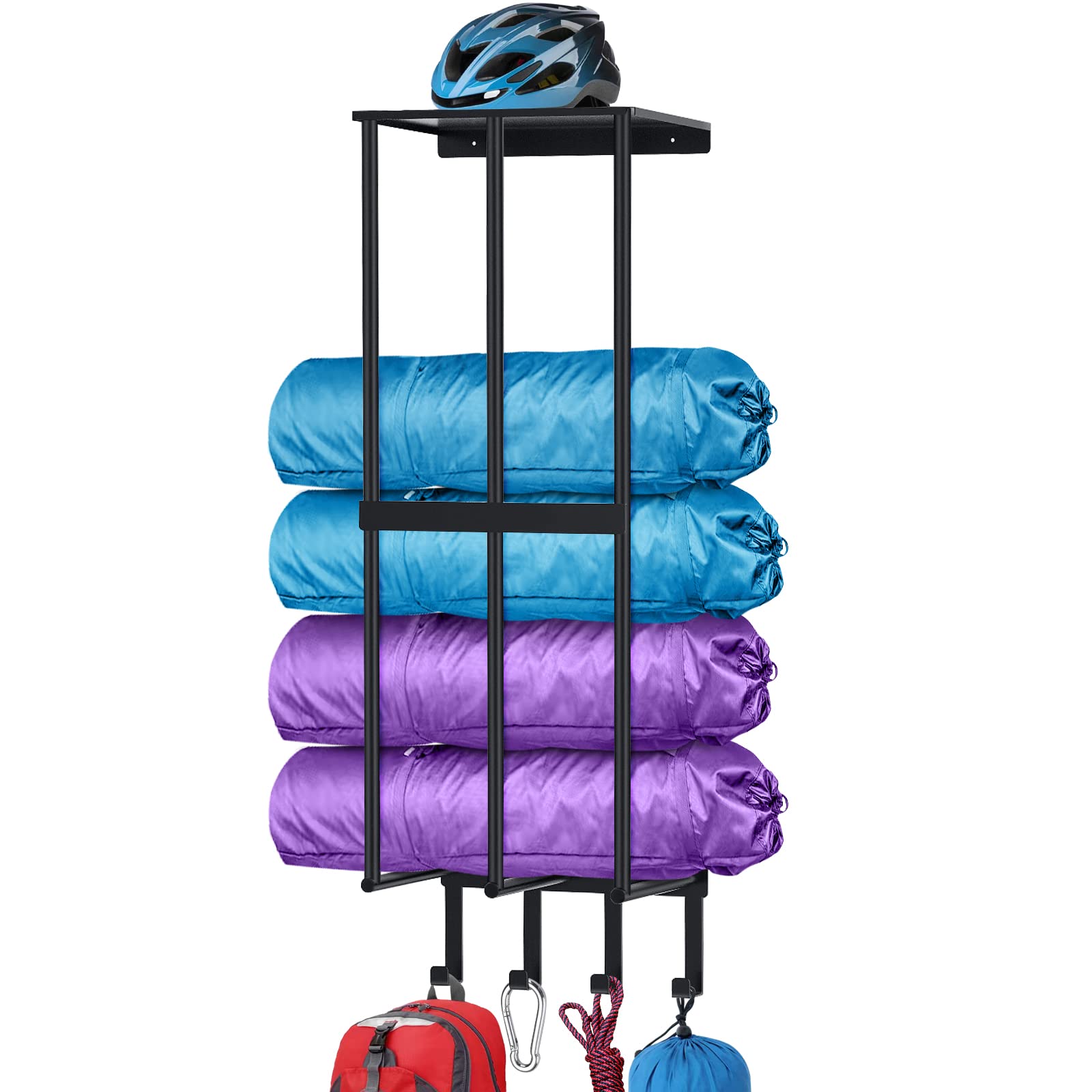 Camping Chair Wall Storage For Garage, Metal Camping Chair Storage Rack Wall Holder, Floating Shelf, 4 Hooks, Stainless Steel, B