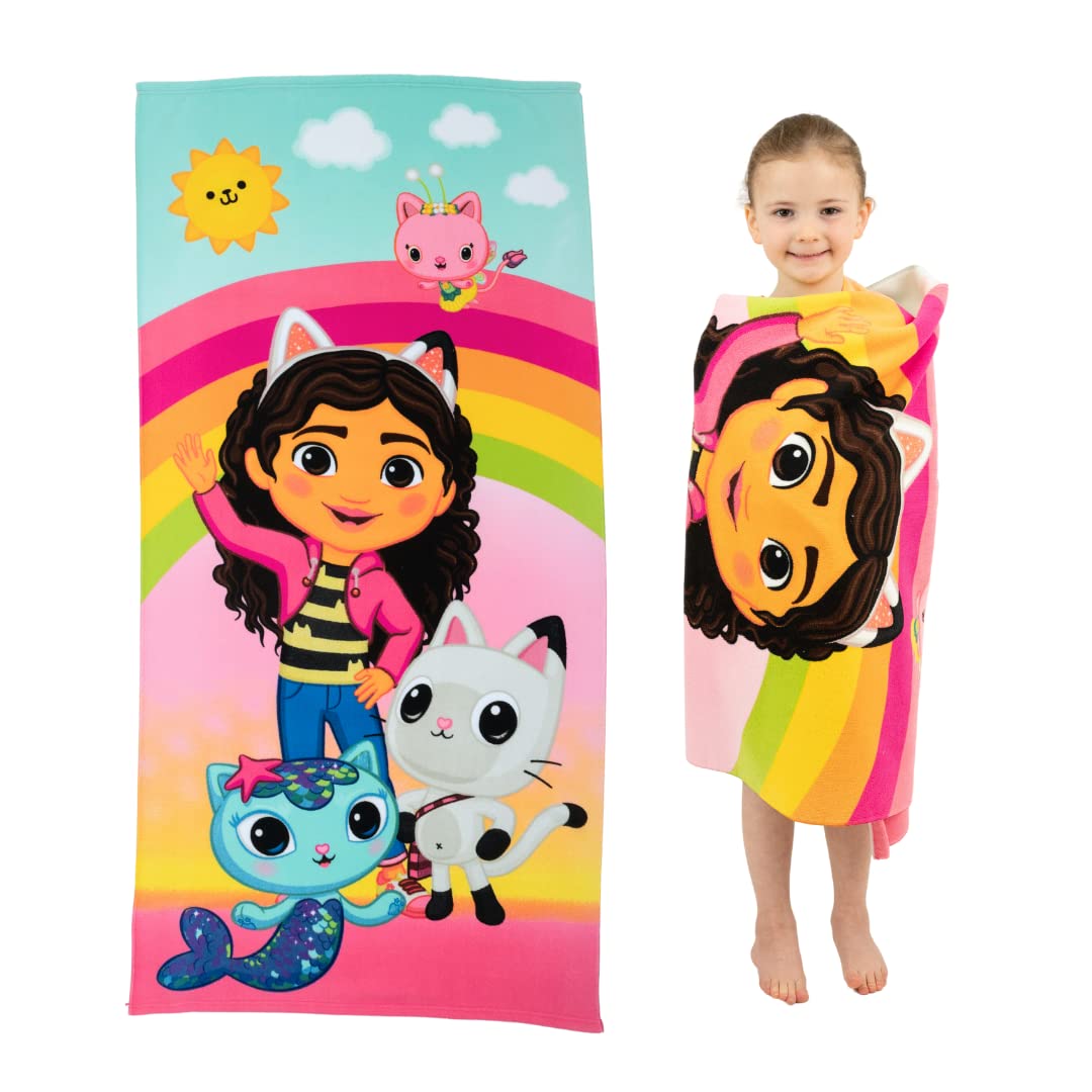 Franco DreamWorks Gabby's Dollhouse Kids Soft Lightweight 100% Recycled Bath/Pool/Beach Towel Made from Recycled Plastic Bottles