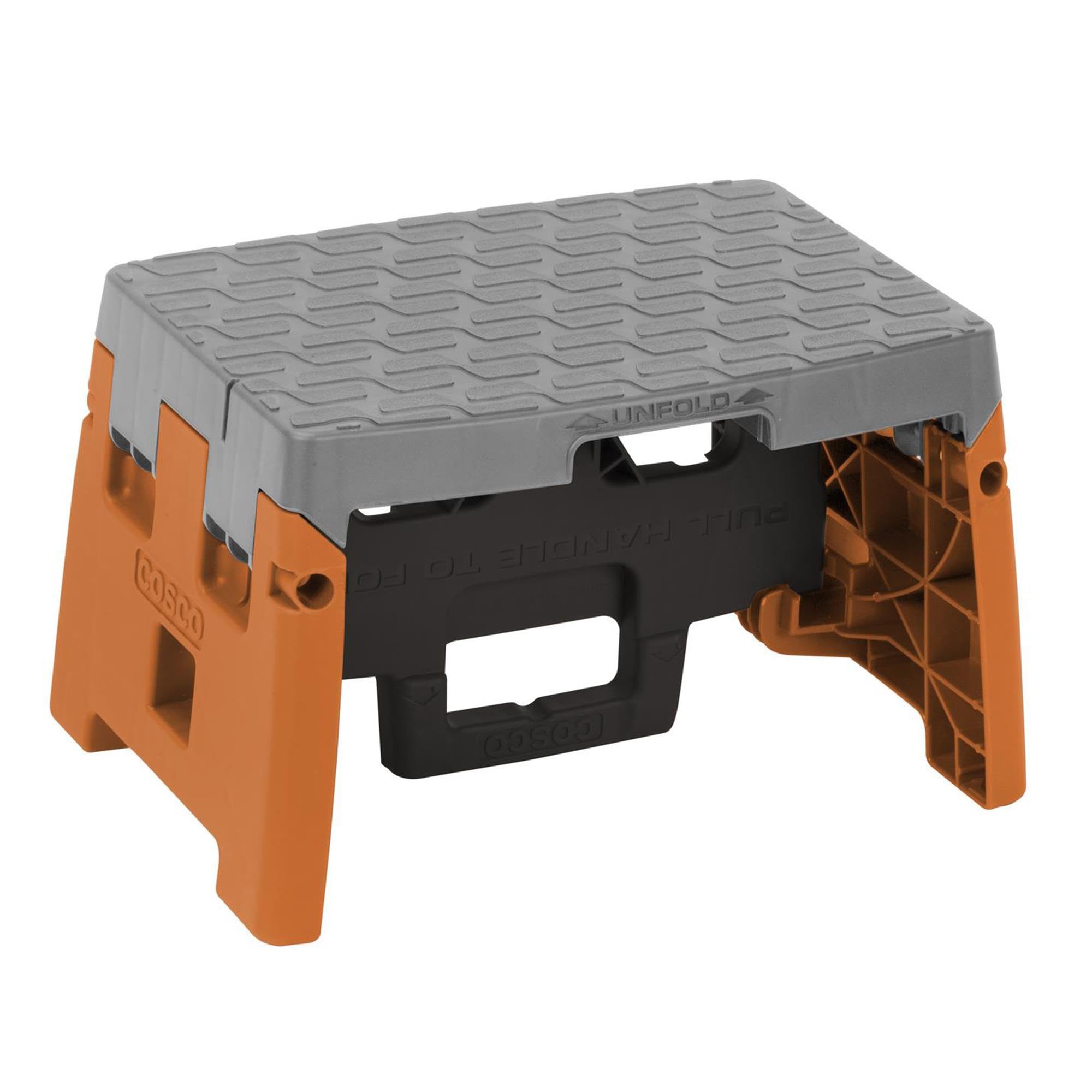 COSCO 1 Step Molded Folding Step Stool, Type 1A, Black, Orange, and Gray
