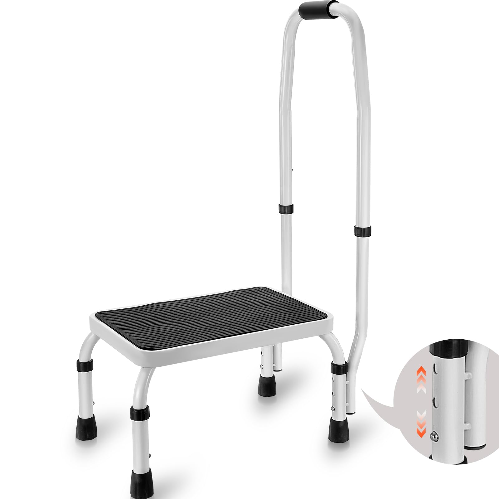 VEVOR Step Stool 1-Step 330lbs Capacity, 3 Adjustable Height with Handle Steel Step Ladder, Portable Toddler Step Stools for Adu