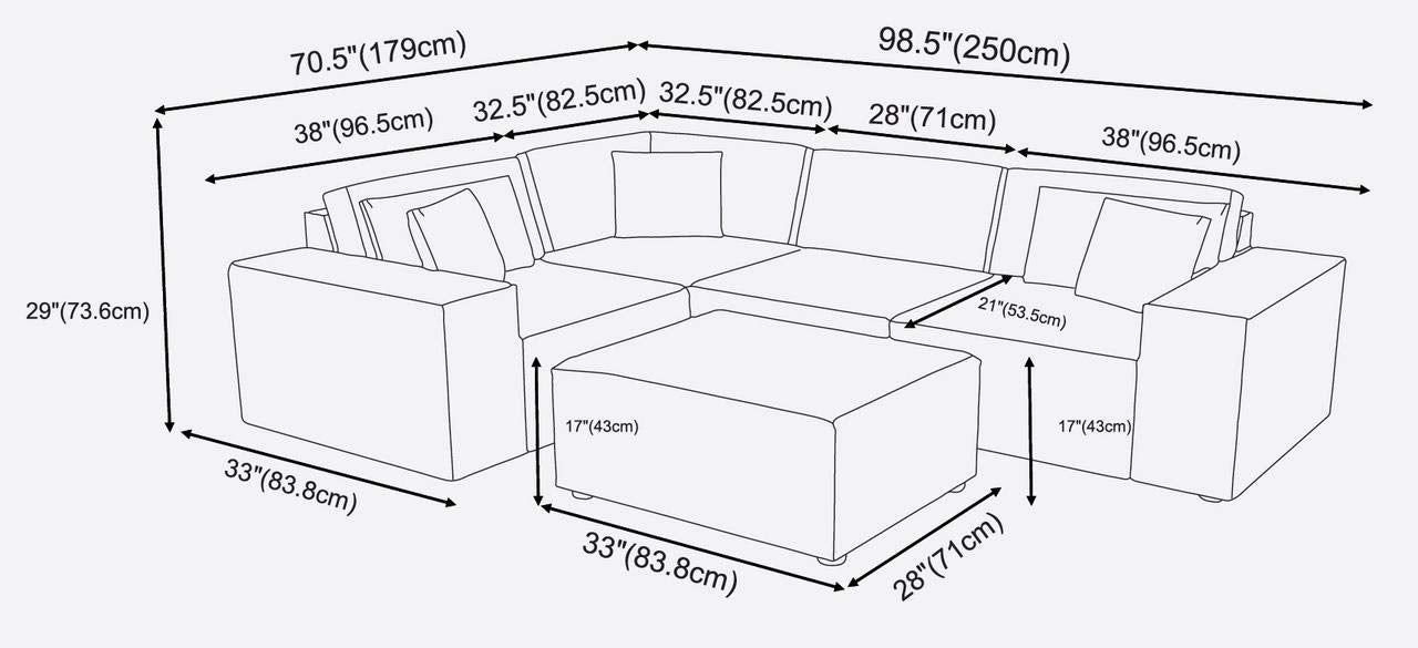 Lilola Home Melrose Modular Sectional Sofa with Ottoman in Beige Linen