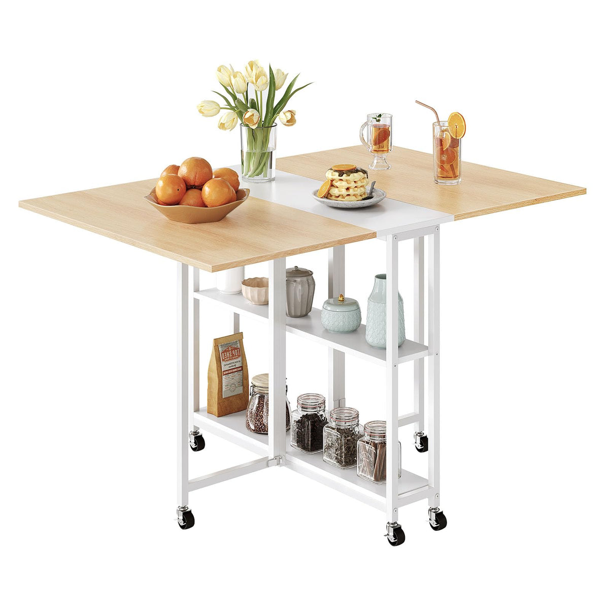 Choezon Folding Dining Table, Movable Dining Table, Kitchen Table For Small Space, Foldable And Expandable Desk Furniture With 6