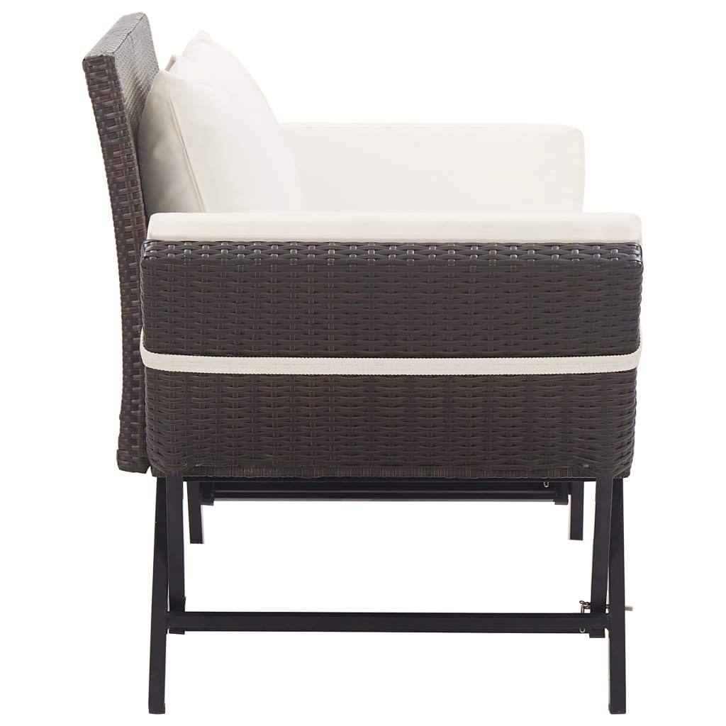 vidaXL Convertible Patio Bench to Day Bed in Brown Poly Rattan with Comfortable Cushions, Adjustable Sides and Durable Steel Frame