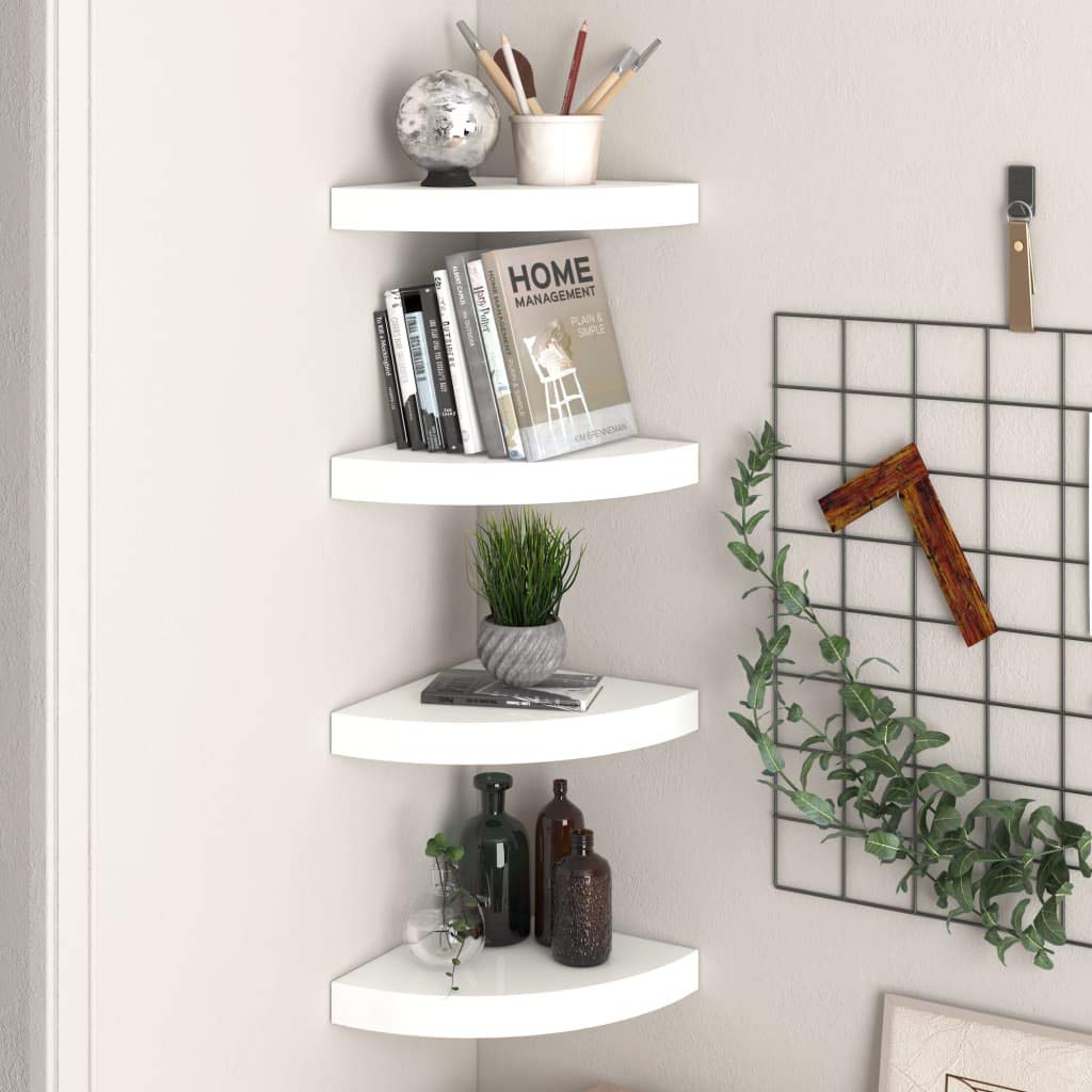 vidaXL Floating Corner Shelves 4 pcs High Gloss White 9.8&quot;x9.8&quot;x1.5&quot; MDF
