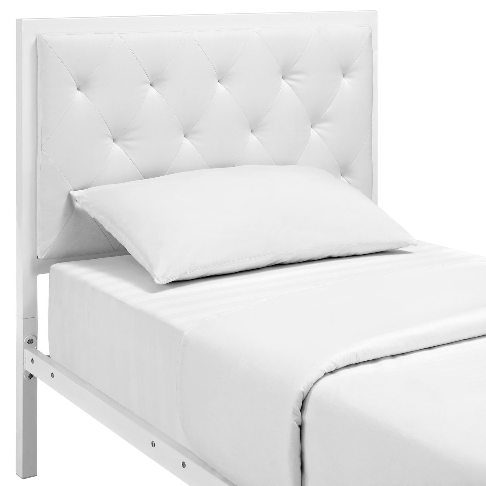 Modway Mia Tufted Faux Leather Twin Platform Bed Frame in White White