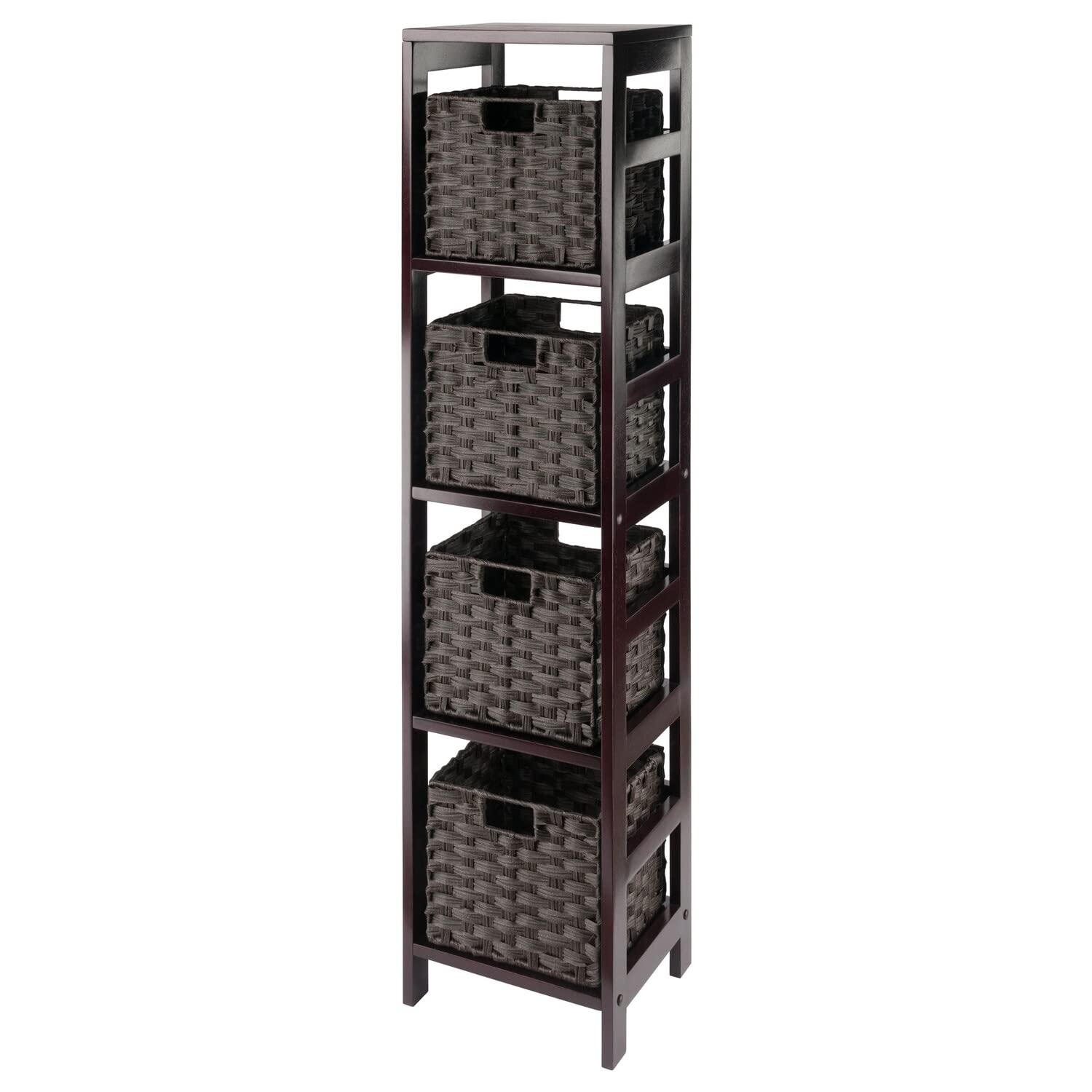 Winsome Leo 4-Tier Storage Shelf, for Living Room, Home Office, Bedroom, Espresso