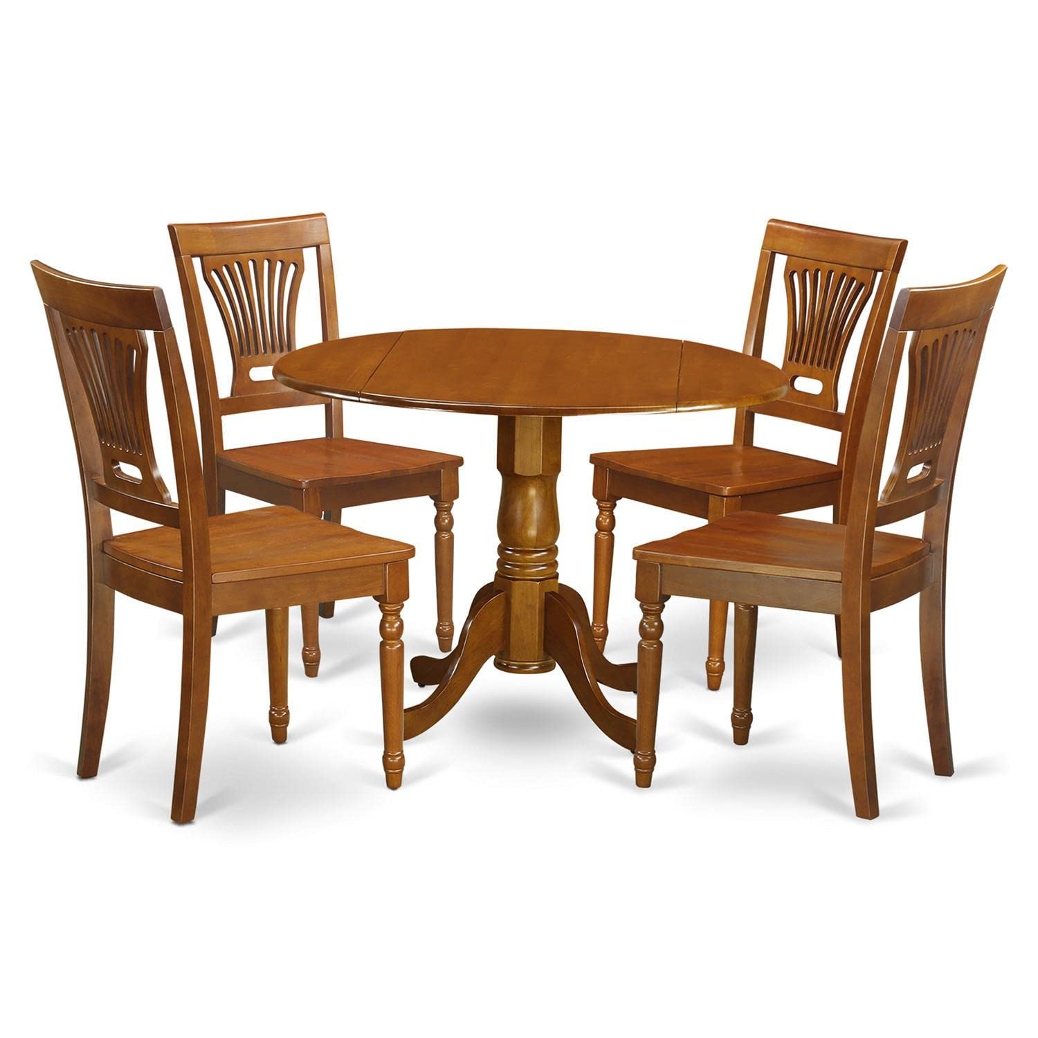 East West Furniture DLPL5-SBR-W Dublin 5 Piece Room Set Includes a Round Kitchen Table with Dropleaf and 4 Dining Chairs, 42x42 Inch