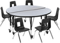 Flash Furniture Mobile 47.5" Circle Wave Collaborative Laminate Activity Table Set With 14" Student Stack Chairs, Grey/Black
