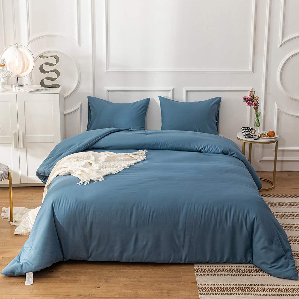 Clothknow Dusty Blue Comforter Set Twin 3Pcs Lake Blue Bedding Comforter Sets Grayish Blue Twin Comforter Soft Blue Comforter Se