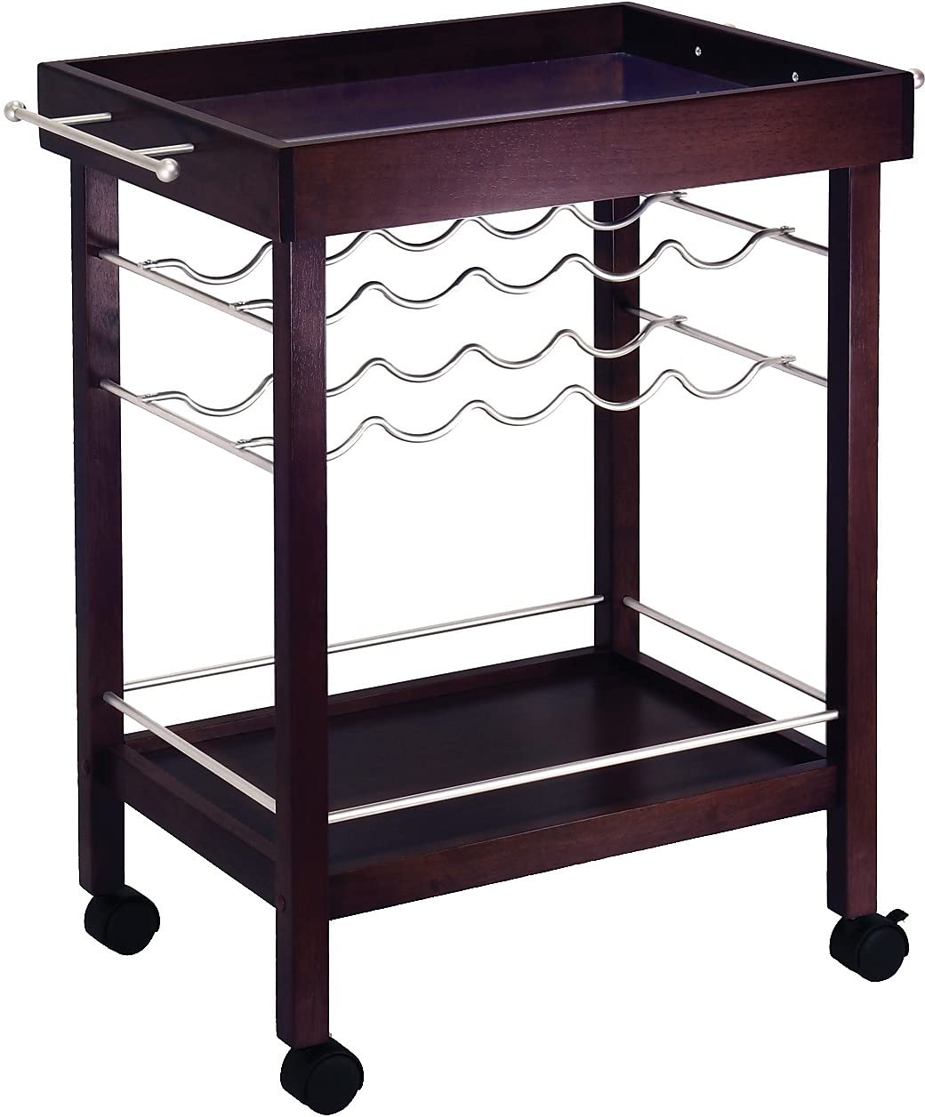 Winsome 33 1/4 X 30 X 18 1/2-Inch Mirror Top Bar Cart With Wine Rack, Dark Espresso (92329)