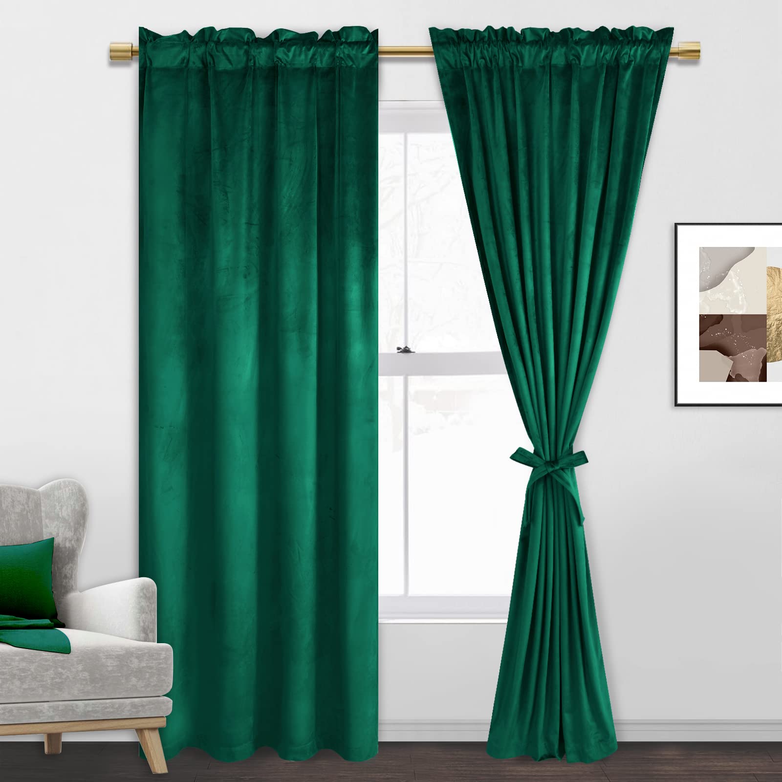 Jiuzhen Velvet Blackout Curtains For Living Room - 72 Inches Thermal Insualted Room Darkening Rod Pocket Drapes For Office/Party