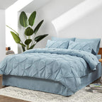 Bedsure King Size Comforter Set - Bedding Set King 7 Pieces, Pintuck Bed In A Bag Light Blue Bed Set With Comforter, Sheets, Pil
