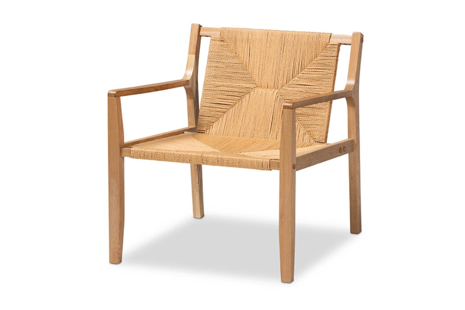 Baxton Studio Delaney Mid-Century Modern Oak Brown Finished Wood and Hemp Accent Chair