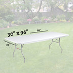 Kwik-Covers Rectangular Plastic Table 8' Covers Bundle Of 5 With Seventy (70) Ohm Commerce Paper Napkins - Indoor Or Outdoor Fitted Table Covers (Table Not Included) (30' X 96' White)